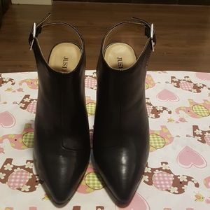 Black open heel bootie